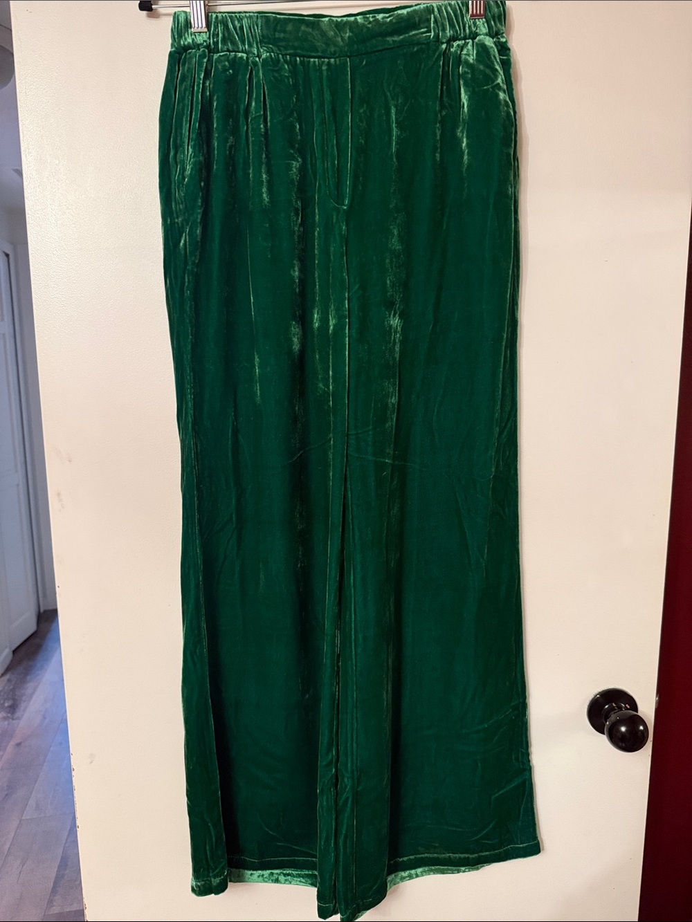 Velvet Wide-Leg Pants in Deep Green